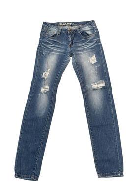 Machine Jeans Junior Womens 7 / 29 X 33 Blue Distressed & Destructed Holes Tears